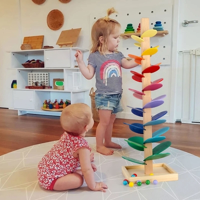 Montessori Toy Blocks Wooden Music Tree educativo con la madera de mármol de la inteligencia de los niños de los niños del bebé del juego de la pista del funcionamiento de la bola