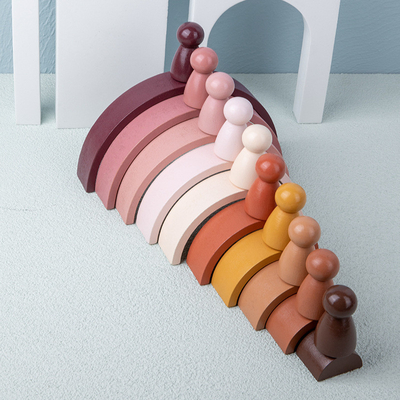 Juguete educativo de amontonamiento creativo no tóxico de madera del juego de la balanza de Toy Safe DIY del bebé de la unidad de creación del arco iris de Montessori