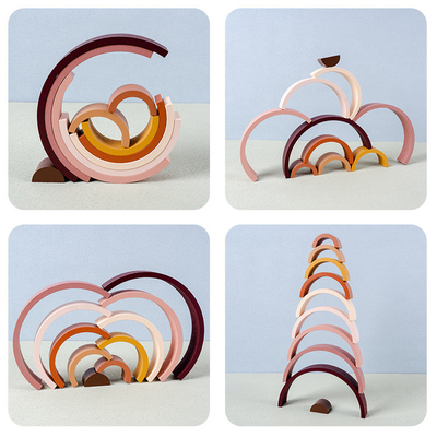 Juguete educativo de amontonamiento creativo no tóxico de madera del juego de la balanza de Toy Safe DIY del bebé de la unidad de creación del arco iris de Montessori