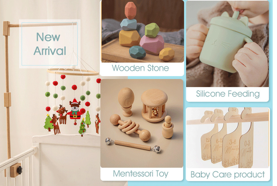 4 PC/bebés del sistema juegan el regalo recién nacido musical de Teether del traqueteo de madera natural