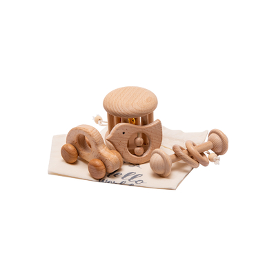 4 PC/bebés del sistema juegan el regalo recién nacido musical de Teether del traqueteo de madera natural