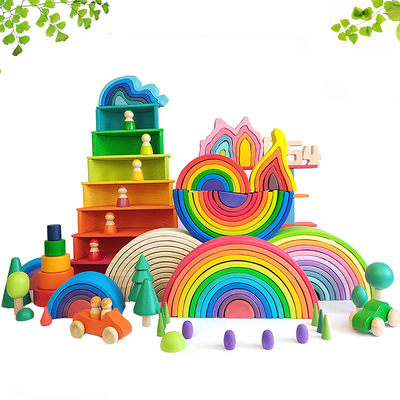 Unidades de creación de madera del arco iris de los juguetes de DIY 3D de gran tamaño para los niños de los niños