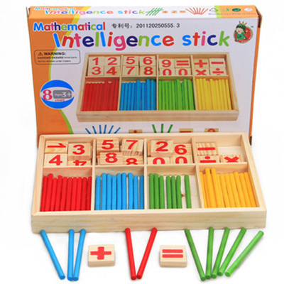 La figura bloquea la cuenta de los juguetes de madera de la educación de los palillos que construyen la caja de madera matemática de Montessori del bloque de la inteligencia