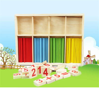 La figura bloquea la cuenta de los juguetes de madera de la educación de los palillos que construyen la caja de madera matemática de Montessori del bloque de la inteligencia