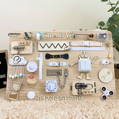 Bebé ocupado del desarrollo de la inteligencia de Chip Skill Training Game Puzzle de madera de los niños de los juguetes de Montessori de los accesorios del tablero DIY del bebé