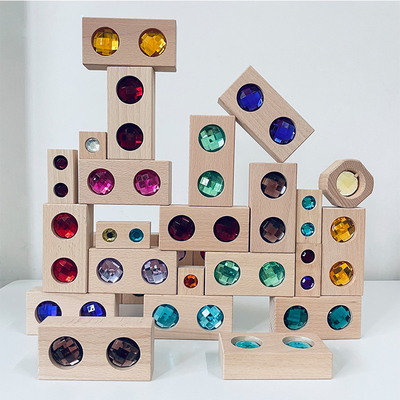 La calle grande Gem Blocks Kids Transparent Windows de madera del color bloquea al bebé de acrílico de los bloques de los cubos de los ladrillos del juego X que apila T