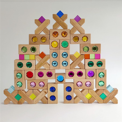 La calle grande Gem Blocks Kids Transparent Windows de madera del color bloquea al bebé de acrílico de los bloques de los cubos de los ladrillos del juego X que apila T