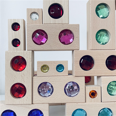 La calle grande Gem Blocks Kids Transparent Windows de madera del color bloquea al bebé de acrílico de los bloques de los cubos de los ladrillos del juego X que apila T