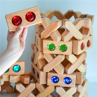 La calle grande Gem Blocks Kids Transparent Windows de madera del color bloquea al bebé de acrílico de los bloques de los cubos de los ladrillos del juego X que apila T