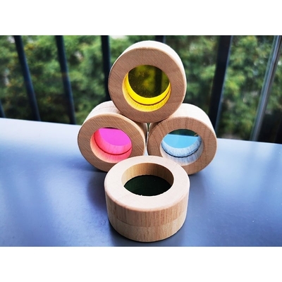 Madera de goma sólida de madera de Montessori Toy Sensory Rainbow Mirror Blocks de los niños que apila el apilador de acrílico de Buliding educativo