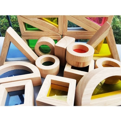 Madera de goma sólida de madera de Montessori Toy Sensory Rainbow Mirror Blocks de los niños que apila el apilador de acrílico de Buliding educativo