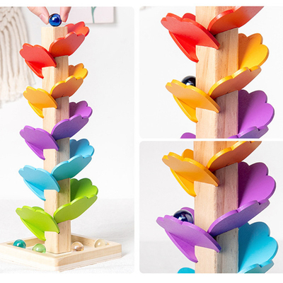 Juguete educativo de la pista del funcionamiento de la bola de la bola del arco iris del pétalo del bebé de Montessori del árbol de Toy Children de madera de las unidades de creación para el soldado enrollado en el ejército de los niños