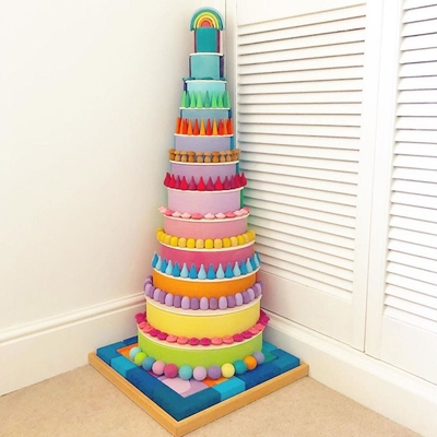 Piezas flojas Montessori colorido del arco iris de madera para el bebé preescolar