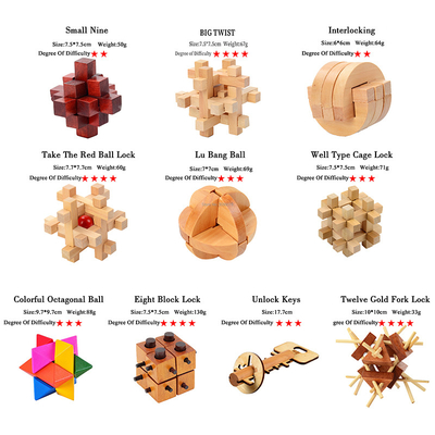 Juego de madera del rompecabezas del índice de inteligencia de Kong Ming Puzzles Set Luban Lock para el juguete adulto del juego del grado de los niveles de Brain Teaser 3 del asesino de tiempo de los niños