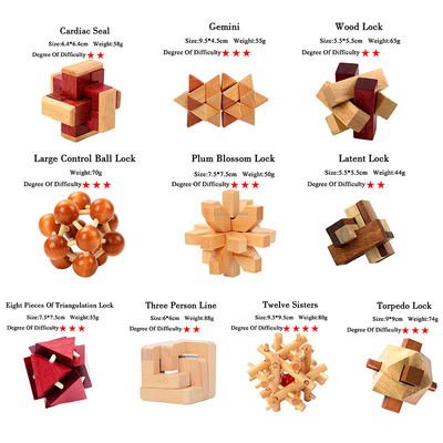 Juego de madera del rompecabezas del índice de inteligencia de Kong Ming Puzzles Set Luban Lock para el juguete adulto del juego del grado de los niveles de Brain Teaser 3 del asesino de tiempo de los niños