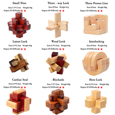 Juego de madera del rompecabezas del índice de inteligencia de Kong Ming Puzzles Set Luban Lock para el juguete adulto del juego del grado de los niveles de Brain Teaser 3 del asesino de tiempo de los niños