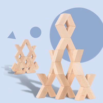bloques de amontonamiento educativos de madera de Unpaint Montessori de las unidades de creación 3D de la forma de V 16pcs del bebé de madera grande natural de los juguetes a
