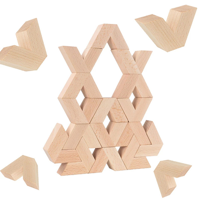 bloques de amontonamiento educativos de madera de Unpaint Montessori de las unidades de creación 3D de la forma de V 16pcs del bebé de madera grande natural de los juguetes a