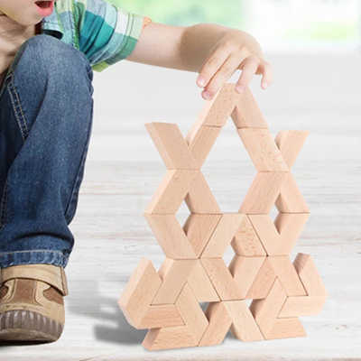 bloques de amontonamiento educativos de madera de Unpaint Montessori de las unidades de creación 3D de la forma de V 16pcs del bebé de madera grande natural de los juguetes a