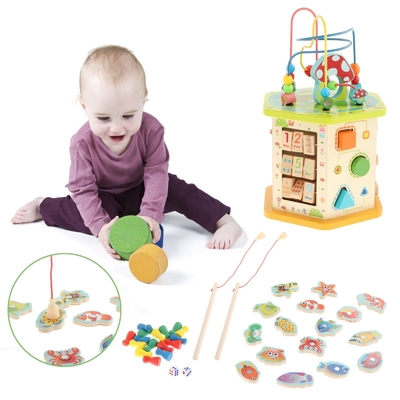 Cubo de madera grande de la actividad de Montessori para el niño del bebé de los niños del Año Nuevo