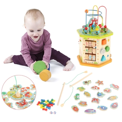 Cubo de madera grande de la actividad de Montessori para el niño del bebé de los niños del Año Nuevo
