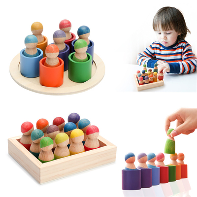 Bloque de madera educativo del arco iris de Montessori que cuenta a niños del rompecabezas del juego