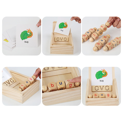 La lectura de madera de Montessori bloquea el aprendizaje de giro giratorio del alfabeto de la letra