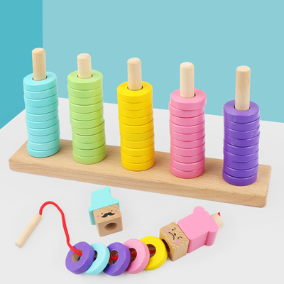 1 juguete interactivo de la pila del sistema del círculo del juego de los niños de madera del rompecabezas