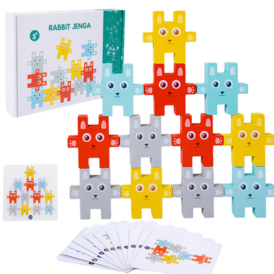 Animal de Montessori de los niños que apila los juegos de equilibrio de Jenga del conejo de los juguetes de los bloques