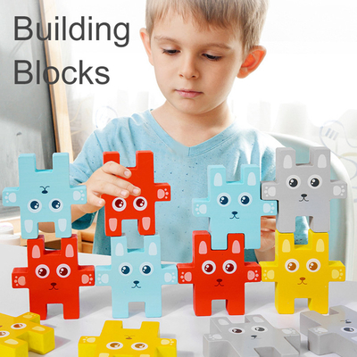 Animal de Montessori de los niños que apila los juegos de equilibrio de Jenga del conejo de los juguetes de los bloques