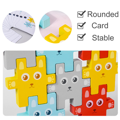Animal de Montessori de los niños que apila los juegos de equilibrio de Jenga del conejo de los juguetes de los bloques