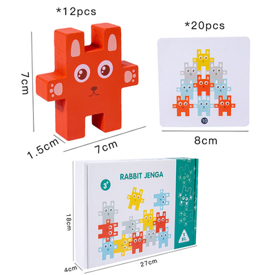 Animal de Montessori de los niños que apila los juegos de equilibrio de Jenga del conejo de los juguetes de los bloques