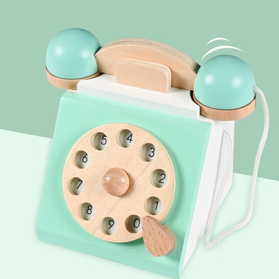 Teléfono retro Playset Toy For Children educativo de madera de la simulación