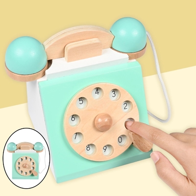 Teléfono retro Playset Toy For Children educativo de madera de la simulación