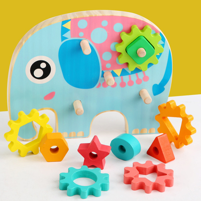 Diseño animal de Owl Gear Block Wood Creative del elefante inteligente