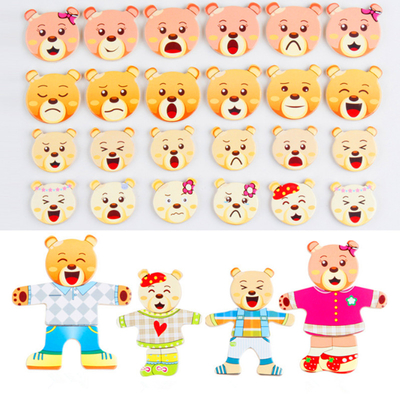 vestido animal de madera del oso del conejo de la historieta de los rompecabezas 72pcs
