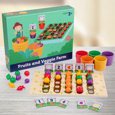 Clasificación cognoscitiva de la granja de los niños del color vegetal de madera de la fruta interactiva