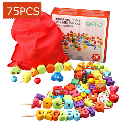 juego moldeado de la cuerda del tráfico urbano 75Pcs de la letra de madera del número que ata roscar