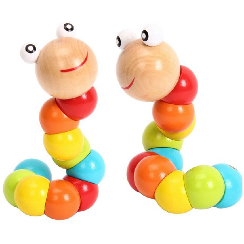 Vagos coloridos de Caterpillar de los nuevos del arco iris del gusano de la torsión de la marioneta de la cognición de la diversión de los juguetes de la forma niños de madera cambiables educativos de los bloques