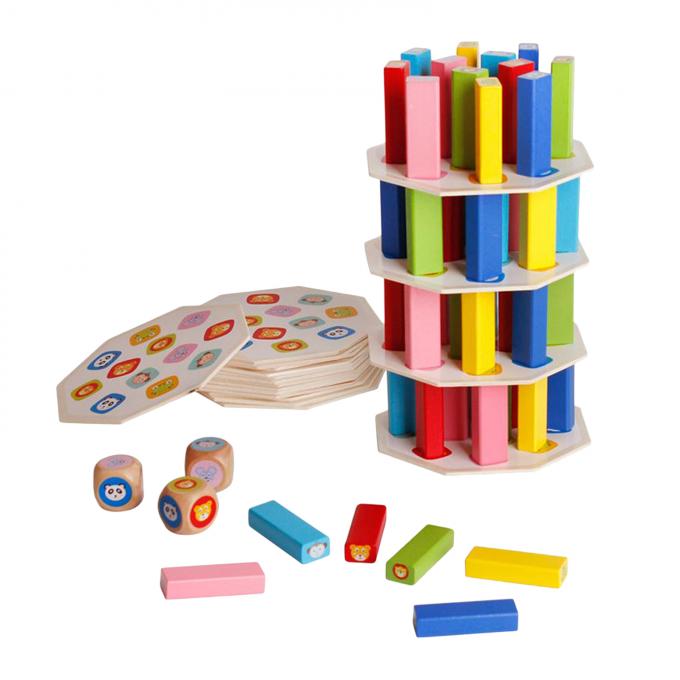 Dominó de madera divertido de la madera dura de la torre que apila las unidades de creación Toy Montessori Educational Game para el regalo de los niños de los niños