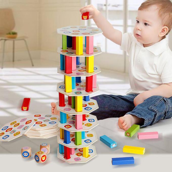 Dominó de madera divertido de la madera dura de la torre que apila las unidades de creación Toy Montessori Educational Game para el regalo de los niños de los niños