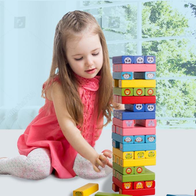 Dominó de madera divertido de la madera dura de la torre que apila las unidades de creación Toy Montessori Educational Game para el regalo de los niños de los niños