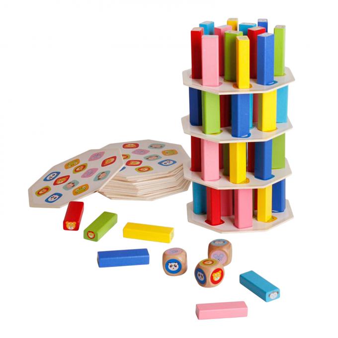 Dominó de madera divertido de la madera dura de la torre que apila las unidades de creación Toy Montessori Educational Game para el regalo de los niños de los niños