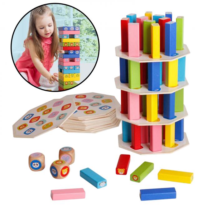 Dominó de madera divertido de la madera dura de la torre que apila las unidades de creación Toy Montessori Educational Game para el regalo de los niños de los niños