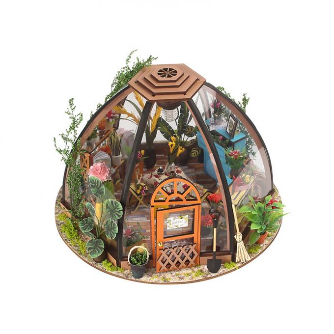 Casa de muñecas miniatura de DIY con la casa de muñecas de madera de la asamblea del uno mismo de la casa del jardín del arte de la caja de batería de la luz de la herramienta que cultiva un huerto LED de los muebles