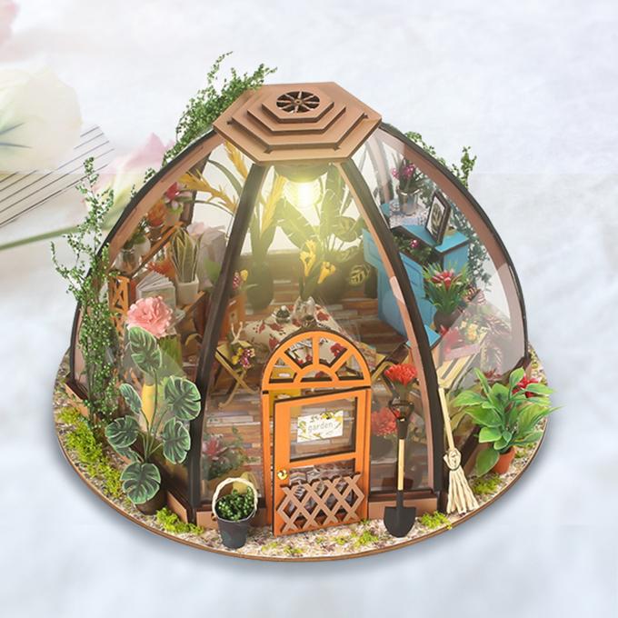 Casa de muñecas miniatura de DIY con la casa de muñecas de madera de la asamblea del uno mismo de la casa del jardín del arte de la caja de batería de la luz de la herramienta que cultiva un huerto LED de los muebles