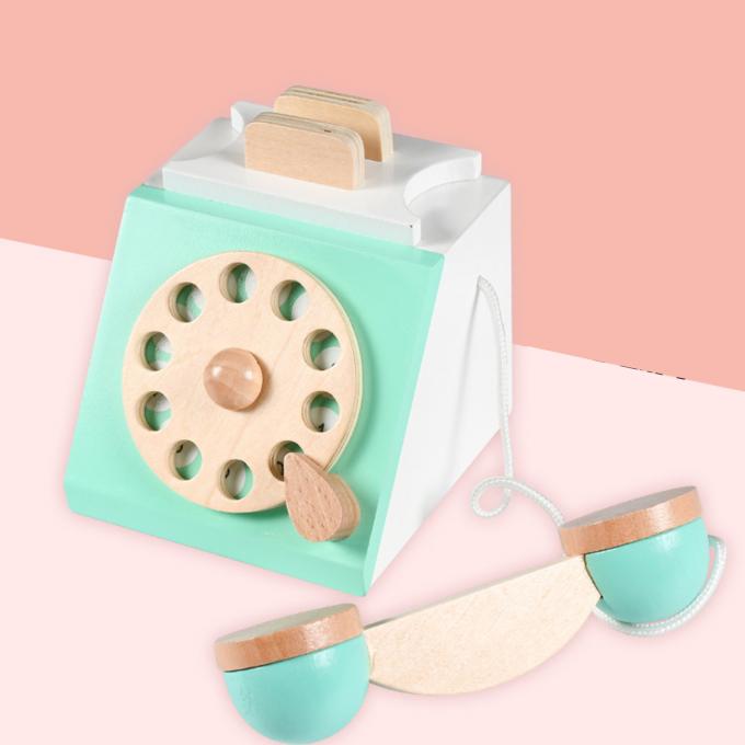 El teléfono antiguo del dial del vintage finge el juego Montessori Edcuation temprano interactivo Toy Role Play de madera para los niños
